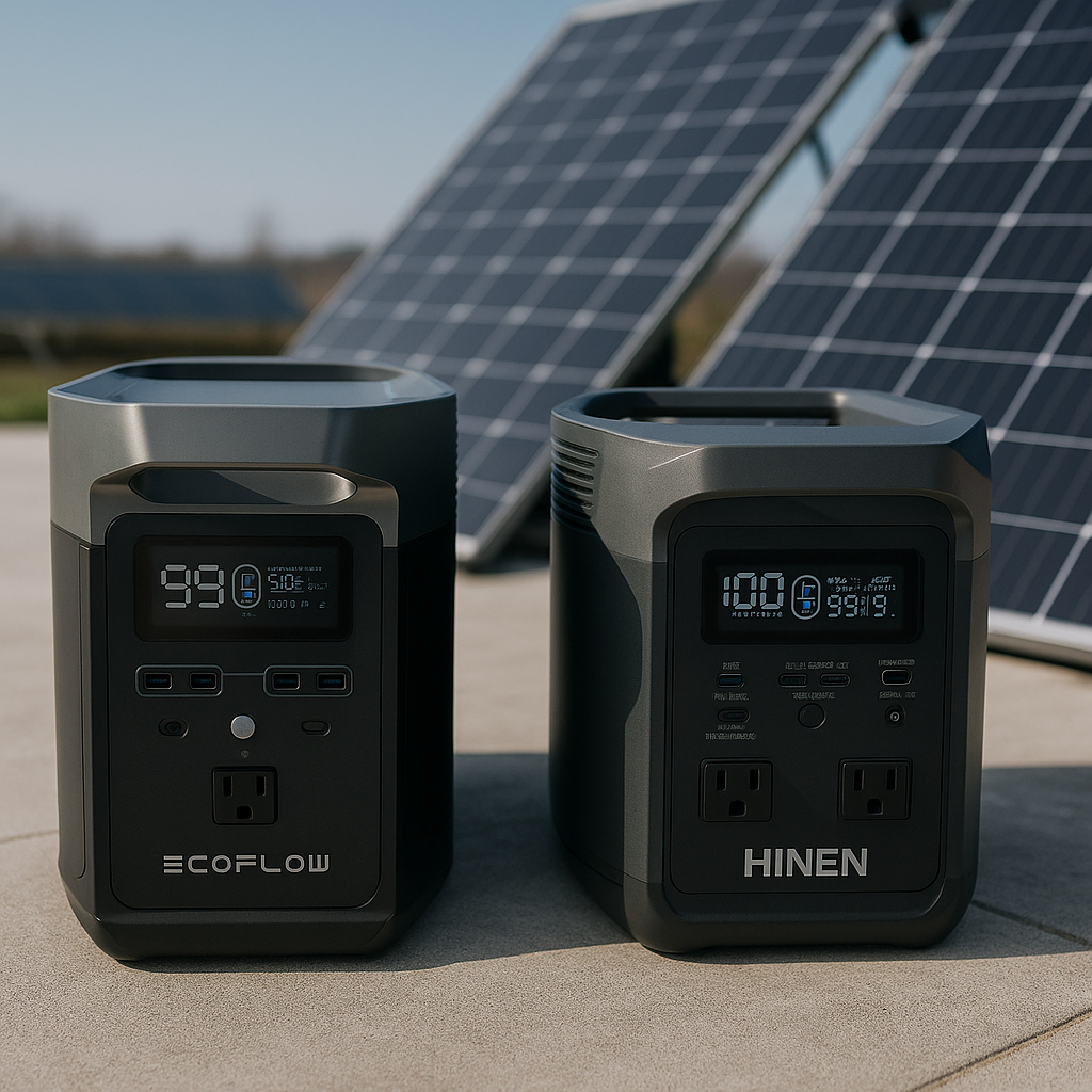 EcoFlow vs Hinen portatīvie akumulatori blakus – salīdzinājums pēc jaudas un funkcijām ikdienas un ārkārtas lietošanai